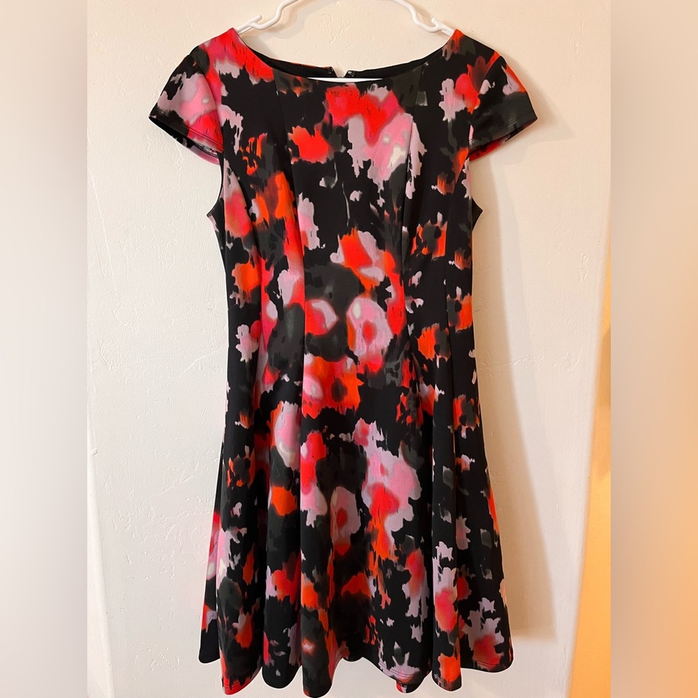 Betsey Johnson Black and Red Floral Midi Dress